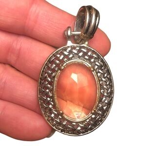 Vintage Park lane gold and silver tone smoky leather faux stone pendant